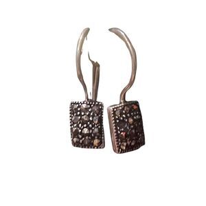 Sterling Silver Marcasite Rectangular Frenchwire Vintage Women Designer Earrings